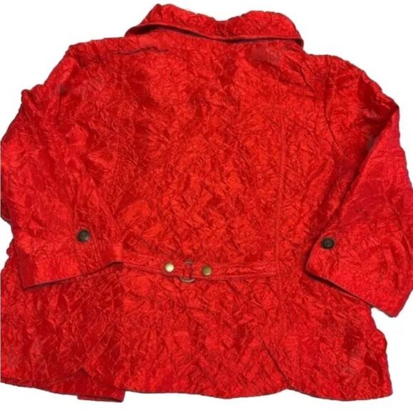 Chico's Women's Sz 2 US 12 L Crinkle Look Jacket Top Red Shacket Mature Office - Picture 4 of 7